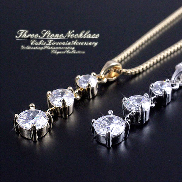 ☆数量限定再入荷☆【優雅と高級感】★キュービックジルコニア★スリーストーン・ベネチアンチェーンネックレス