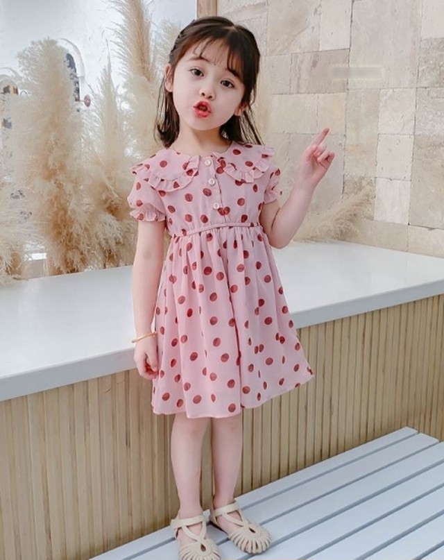 子供服 女の子 ワンピース かわいい ドット柄 水玉 プリント フリル 半袖 シフォン ワンピ 大きいサイズ 韓国 キッズ服 ワンピース 春 夏 新作 春服 夏服 Sale 子供服 女の子 ワンピース Leaflower 001 リーフラワー レディースファッション専門店