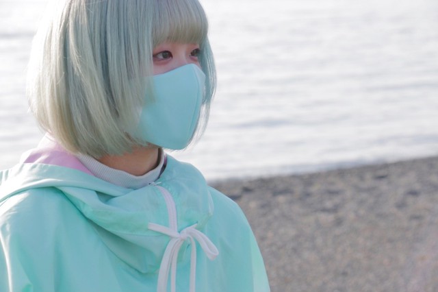 ライン入りジャージマスク 水色 Jogging Suit Material Face Mask Sky Blue Anmay