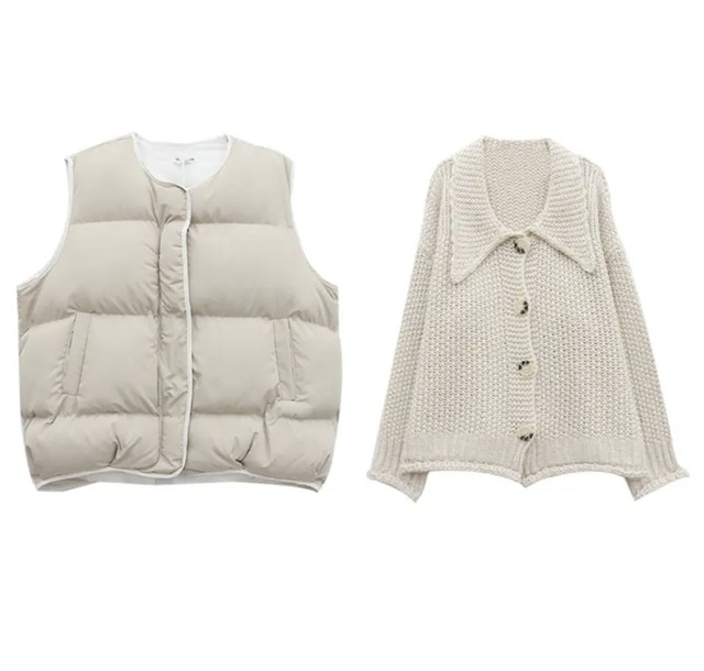 ニットカーディガン ダウンベストの2点セット Tsumugustore