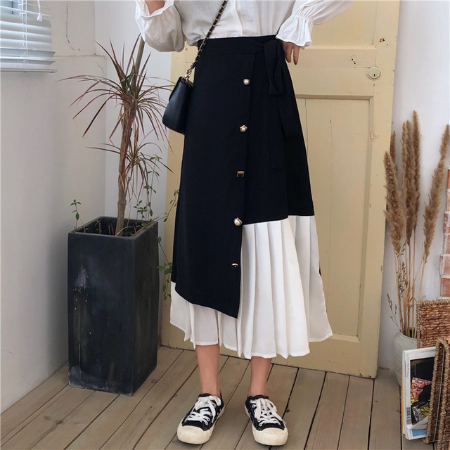 切り替え スカート プリーツ ロング丈 トレンド アンティーク ボタン 大人可愛い レディース ファッション 韓国 オルチャン Cocotown