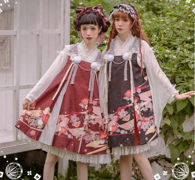 和ロリジャンスカ 6色 Nyanya 通年 春夏 春秋 かわいい 和服 和ロリ ミディアム ワンピース ワンピ ドレス レース おしゃれ 着物 和柄 Aライン ゆったり レイヤード 重ね着 撮影 イベント おでかけ デート ゴスロリ ロリータファッション Loli33 Luxury