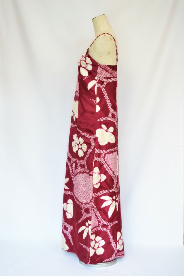 絞り柄着物地ロングドレス 着物リメイク ２営業日以内発送 国内送料無料 1908d02 椿屋 Kimono Dress