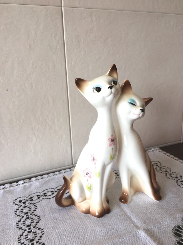 昭和レトロ 猫 陶器置物 ペア レトロ雑貨 チェリッシュ