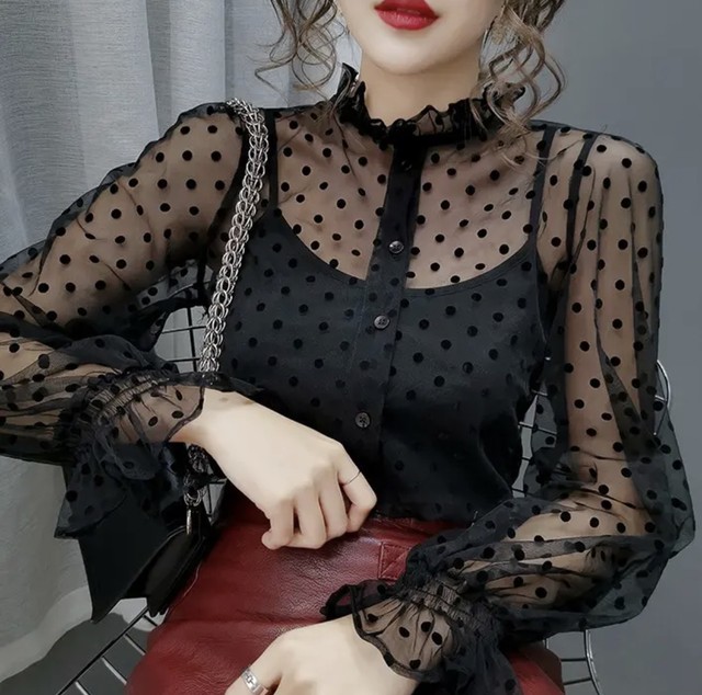 全2色 シースルードット柄ブラウス Tsumugustore