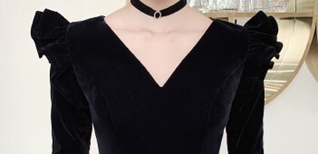 高品質 イブニングドレス 黒 ロング Vネックドレス 可愛い 人気上昇 優雅なシルエット 細見えシルエット Cinderelladress