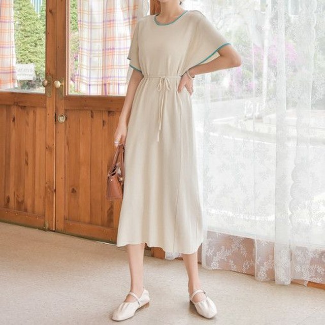 ロングワンピース ワンピ ニット 韓国 きれいめ コーデ 40代 30代 春夏 きれいめ 代 50代 韓国風 大人 お洒落 半袖 無地 上品 通勤 Ol ラウンドネック およばれ 発表会 Dress No Sato