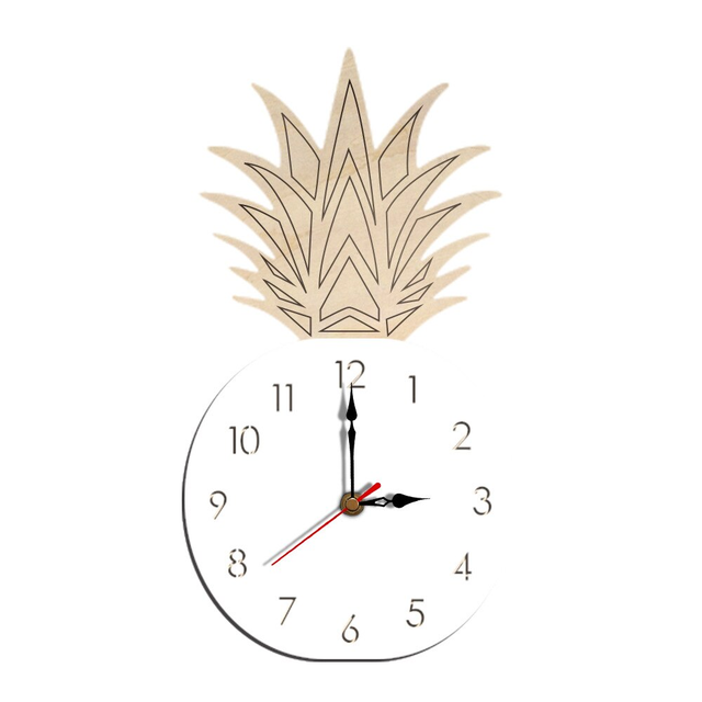 パイナップル モチーフ かわいい イラスト Hawaii ウッド 子供部屋 ホワイト ブラック イエローピンク 時計 インテリア Clock クロック 壁掛け ウォール ウォッチ オシャレ Clock Flog