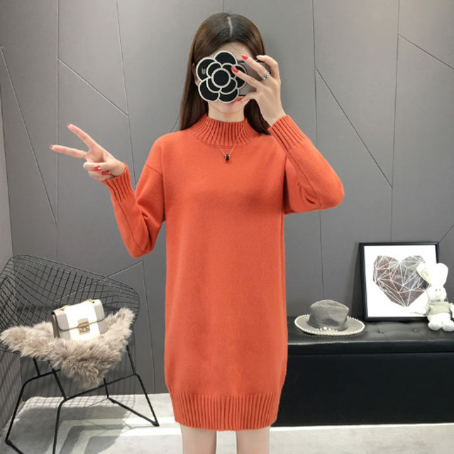 ニットワンピース セーター ハイネック オレンジ ブルー 青 ロング ゆるニット オルチャン 韓国 着痩せ 大きいサイズ 秋冬新作 ファッション オーバーサイズ 体系カバーミニ丈スカート レディース 長袖 カジュアル ガーリー 大人かわいい ママコーデ お出かけ J38