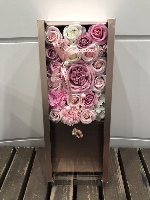 シャボンフラワー 高級クリアロングbox ピンク 花屋のbiotopビオトープ