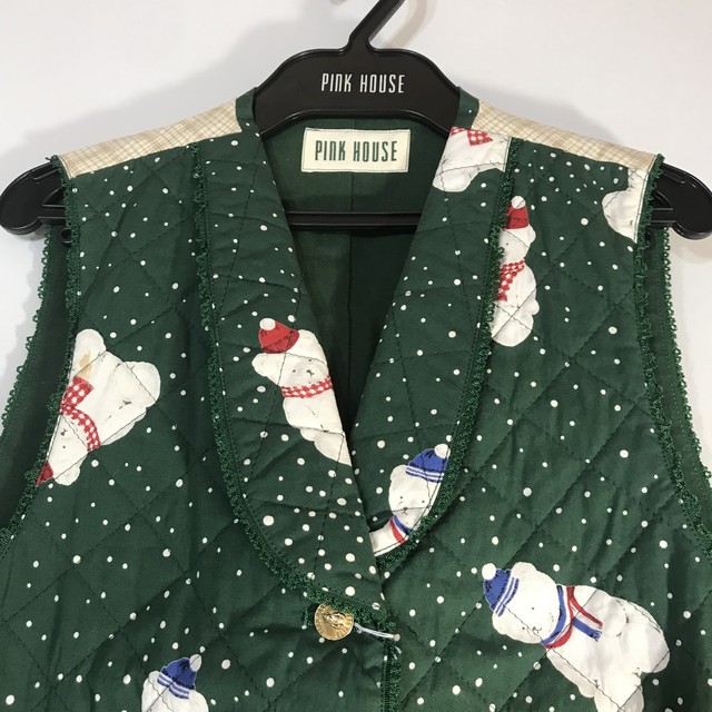 ピンクハウス グリーン 雪だるまクマ キルティング ベスト ピンクハウス 専門リサイクルショップ ｍｉｎｔ