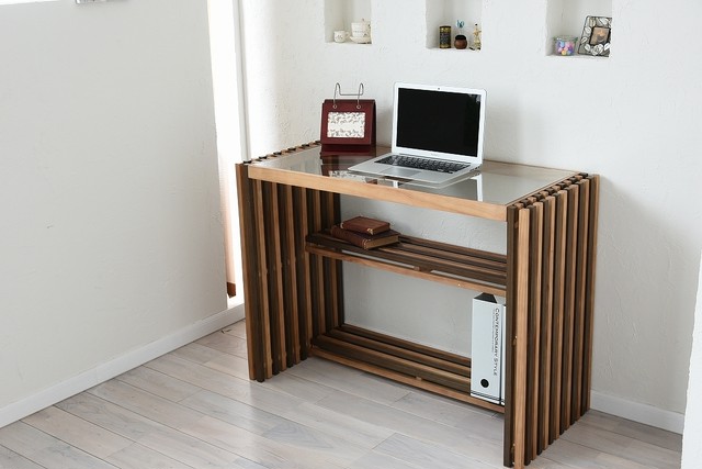 Villa Glass Desk WB / 西海岸リゾートスタイル ヴィラ ガラスデスク / ウォールナットブラウン