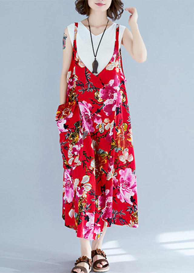 ノースリーブ ワンピース ロング丈 レッド 花柄 18 Vネック エレガント おしゃれ 春夏 Jm6074 ワンピの里
