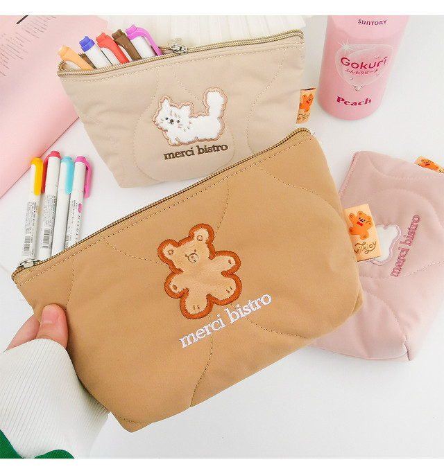 即納 Milkjoy Merci Bistro ワンポイントアニマル柄 刺繍ロゴ キルティングポーチ 韓国 ペンケース Usagi Case ウサギケース 韓国iphoneケース通販