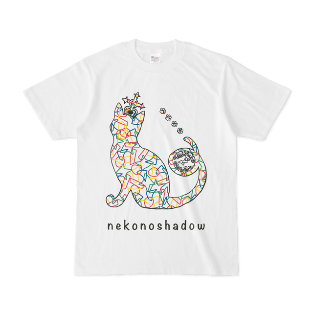 Tシャツ カラフルゴム柄の猫の影 Nekonoshadow