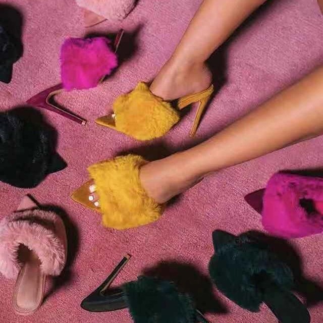 ファー付き ヒールサンダル Hanihoney ファー付き ヒールサンダル Hanihoney