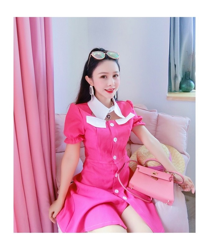 ピンク ワンピース スーツ ブラウス ビビッド 濃い ピンク ガーリー ワンピース フリフリ ホワイト ワンピース ガーリー ロリータ 原宿 Loveysmileshop