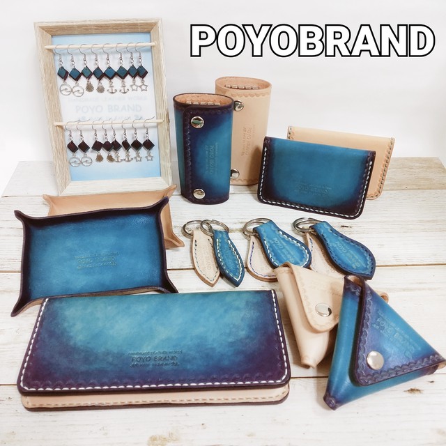 選べる糸の色 本革名刺入れ ハンドメイド オーシャンブルー カードケース 革工房 Poyo Brand