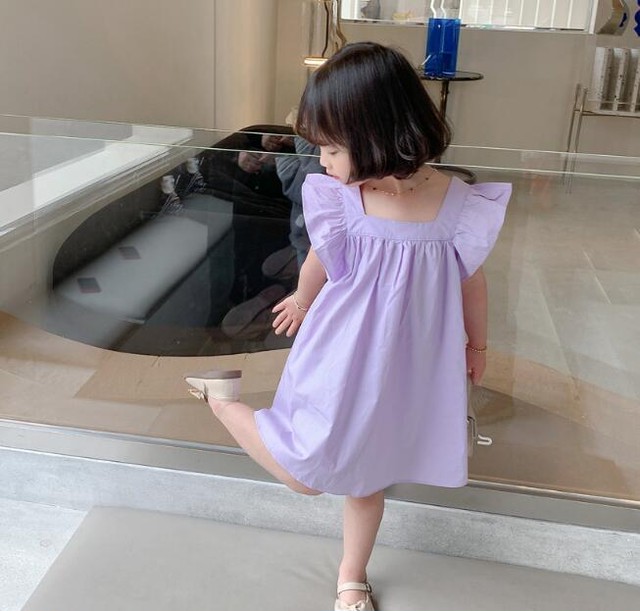 袖フリルが可愛いワンピース 80 130 パープル イエロー 春夏 プチプラ 姉妹コーデ 海外子供服 プチプラ海外子供服 Shiny プチプラリンクコーデファッション通販専門店