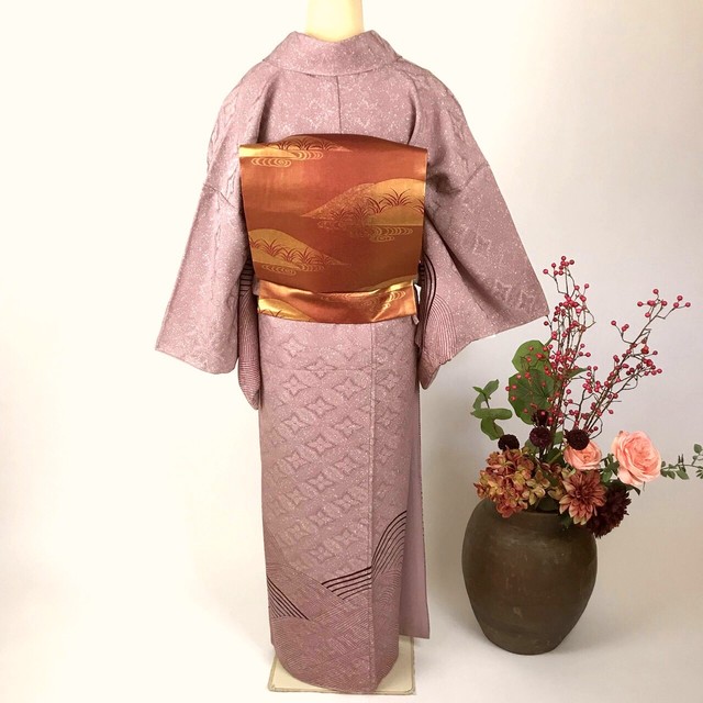 付け下げ 叩き柄と名古屋帯4点セット917 リサイクル着物のコーディネート販売 La遇