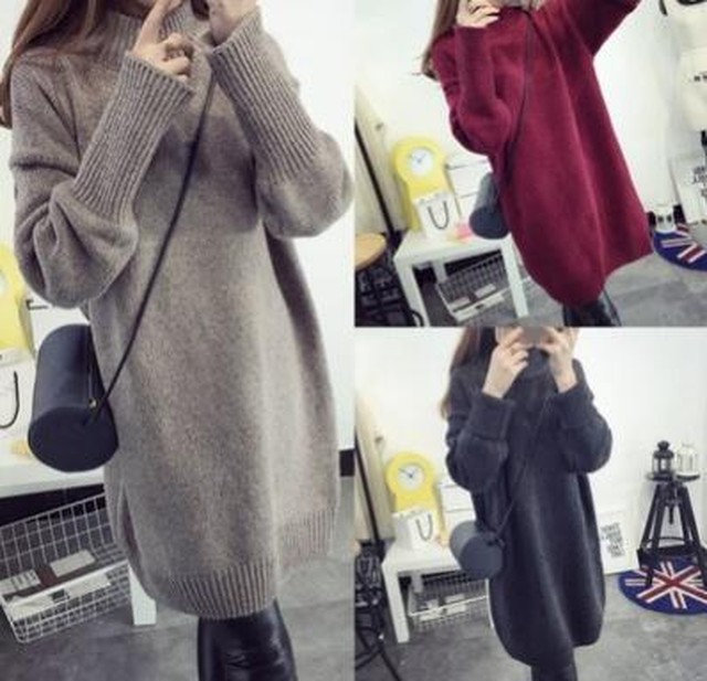 0192 送料無料 レディース ニット ニットワンピース ロング丈 セーター マキシワンピース カジュアル 着痩せ 大きいサイズ 体型カバー 韓国ファッション 女性 女 オシャレ お洒落 プチプラ レッド グレー ベージュ かわいい 可愛い A Family えぇふぁみりー