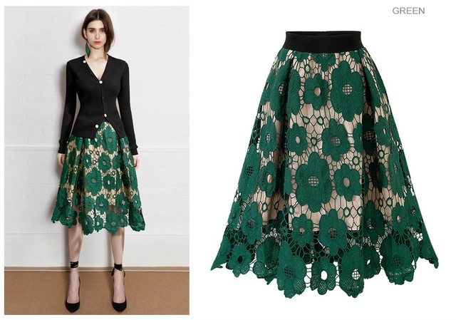 韓国ファッション フラワー レーススカート オシャレ レース レディース 夏 2色 Imusa Store イムサストア