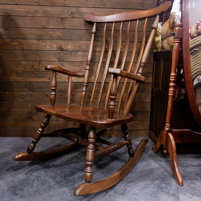 ビンテージ 木製 ロッキングチェア 揺り椅子 ハイバック 家具 古着屋 Sputonic