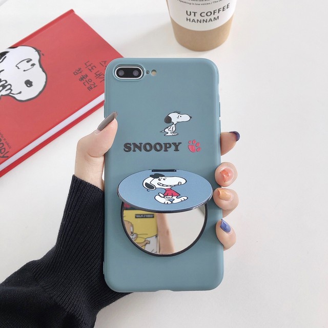 即納 送料無料 Snoopy Iphone Case スヌーピー くすみカラー ミラー付き 鏡 Iphoneケース 携帯ケース Iphone 11対応 Angele