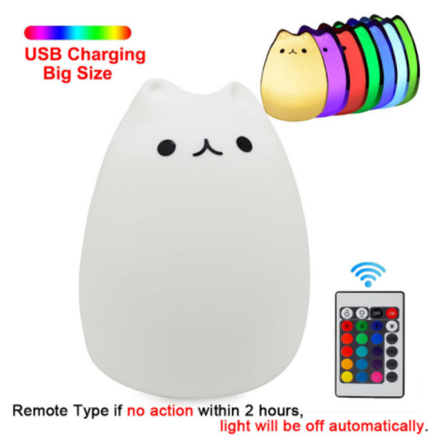 Ledナイトライト 猫 リモコン式 タッチ式 シリコン製 Usbケーブル付き ベッドサイド 子供部屋 Happy Hobby あなたのベストが見つかるお店