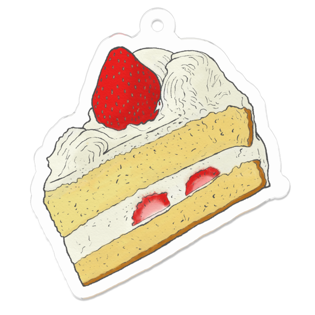 苺のショートケーキのイラストのアクリルキーホルダー 絵描きの