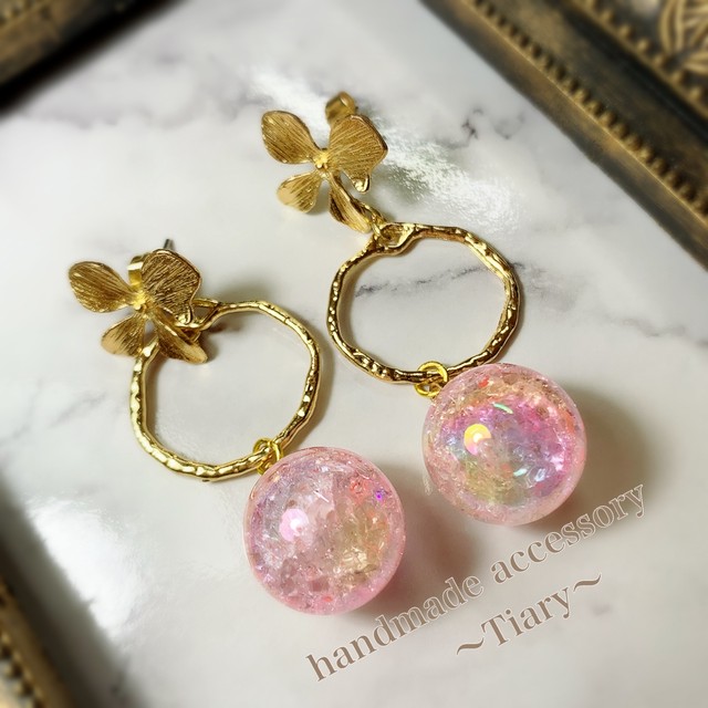オーダー品 3点セット 4枚花 キラキラ ビー球 ピアス Tiary