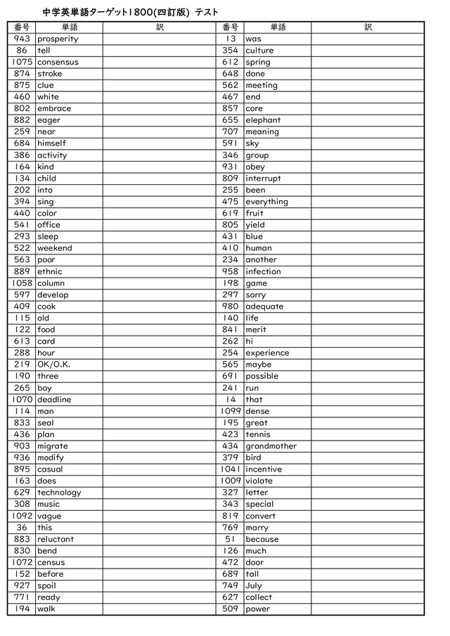 ターゲット中学英単語1800 四訂版 オリジナル確認テスト 独学応援 参考書セルフ確認テスト