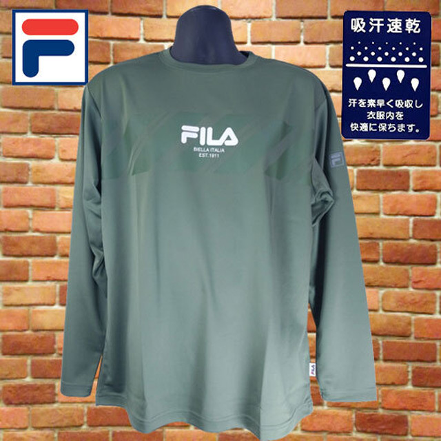 Fila フィラ Fm5360 カーキ メンズtシャツ 長袖 テニス ウェア スポーツ 吸水速乾 汗を吸収し乾きやすいカットソー ロゴ おしゃれ 服秋 ファイブスター