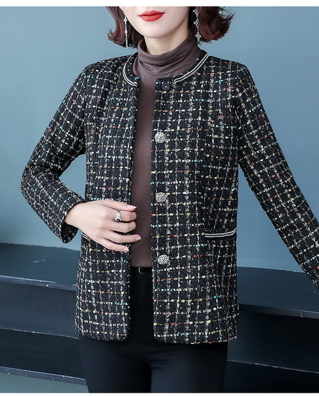 チェック ツイードジャケット レディース ノーカラージャケット 大きいサイズ ママ 入園式 卒業式 アウター 新作 春秋 ウッディーベース1号店