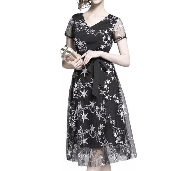 スターシルバープリントワンピース Mdhcloset