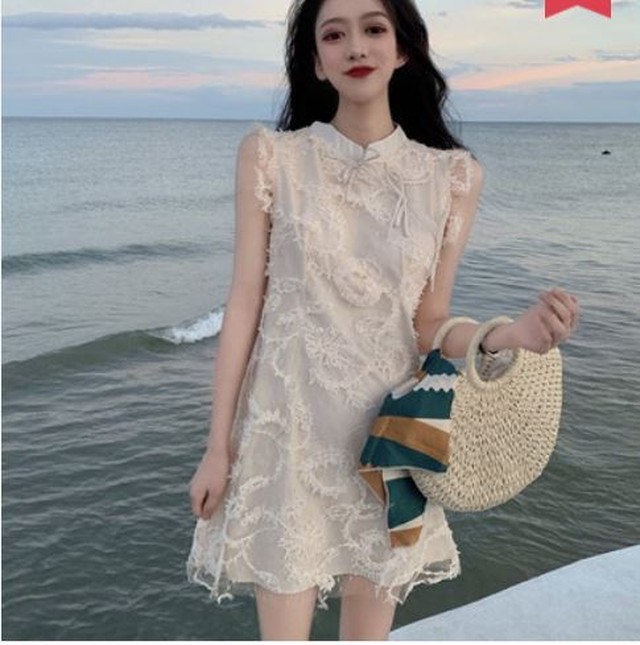 ワンピース ミニ丈 ノースリーブ レース フリル 大人可愛い きれいめ 上品 夏 ｇｄｒ