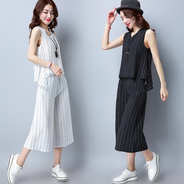 ワイドレッグパンツ ツーピース ストライプ シンプル きれいめ 清楚 大人カジュアル 女子力アップ 女子会 春服夏服frll0524 Ty Myfa Wm マイフェイワーママ