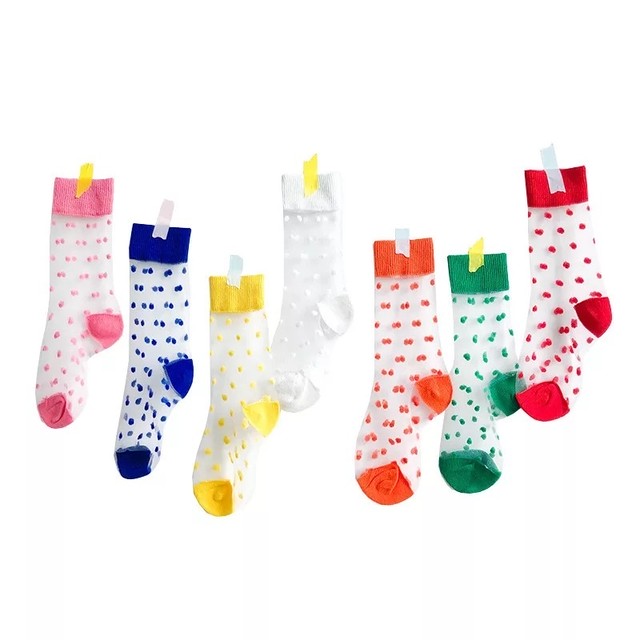 再入荷なし 在庫限り インポート シースルードットキッズソックス オレンジ 靴下 シアーソックス 男女兼用 水玉 インポート子ども服 Hikari