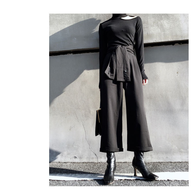 パンツ ハイウエスト ワイドレッグパンツ オールマッチ ストレート スーツパンツ クール モード モード系 カッコイイ 大人クール 仕事 通勤 グレー 黒 V238 Top Mode