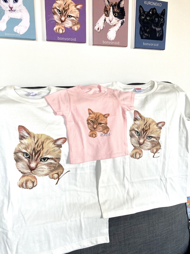 ベビーtシャツ 名入れご出産祝い 親子リンクコーデ 家族お揃いｔシャツ ねこ 犬 うさぎ フクロウ 鳥 Bonvoroid Art Shop