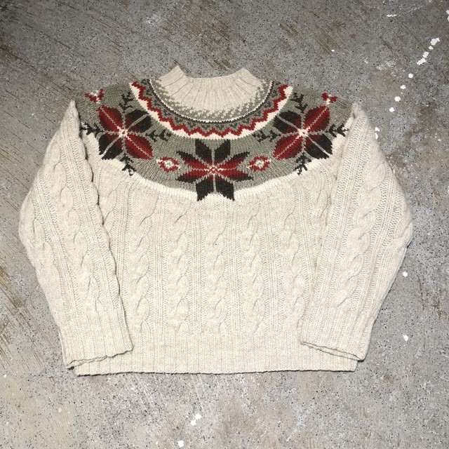 ポロスポーツ ラルフローレン ラムウール ノルディック柄 モックネック ニットセーター ベージュ L Slut Albatross Vintage ポロスポーツ ラルフローレン ラムウール ノルディック柄 モックネック ニットセーター ベージュ L Slut Albatross Vintage