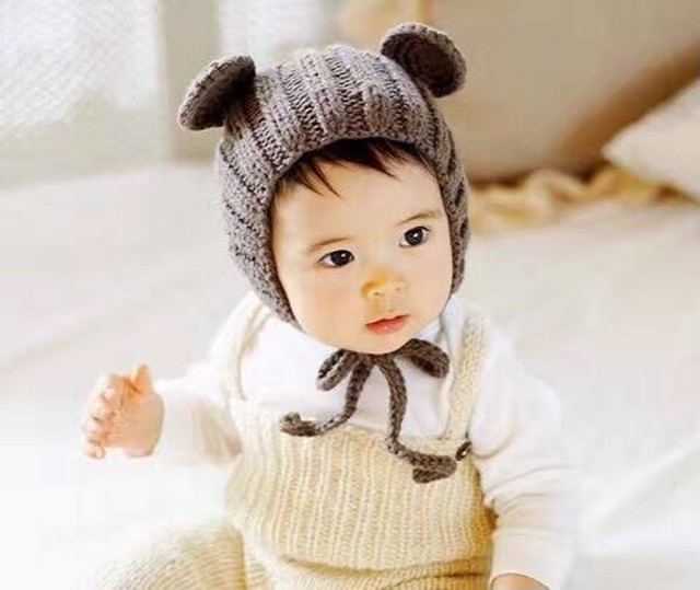 即納 くま ニット ボンネット 帽子 赤ちゃん ベビー 子供服 キッズ 男女 冬 韓国 ブラック 韓国子供服 Miaroro ミアロロ