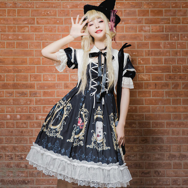 Lolita Op Dress ロリータドレス 半袖 ワンピース ゴスロリ ロリィタ お茶会 撮影 Cosplay イベント 春 夏 秋 冬 ロリ ブラック Xxs Xs S M L 2l 3l 4l Mintcat