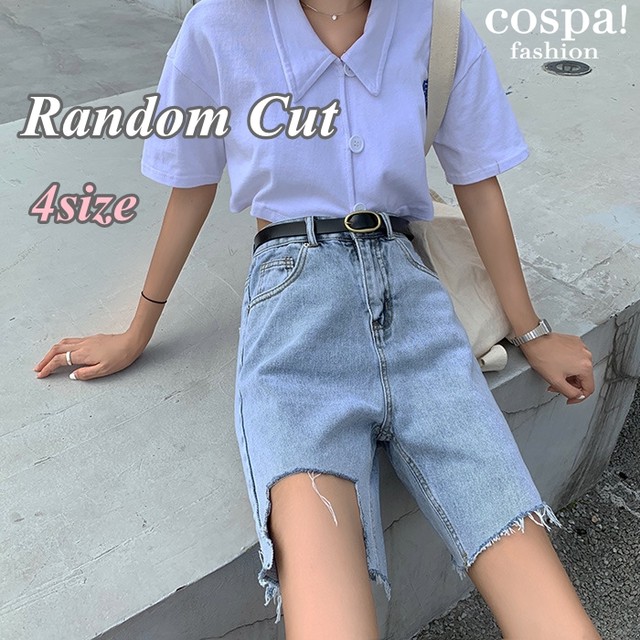 ハーフパンツ レディース ジーンズ 切りっぱなし ショートパンツ 韓国 リメイク かわいい Cospa Fashion