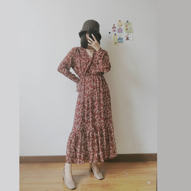 ワインカラーのウエストギャザーワンピ【wine color waist gather one-piece】