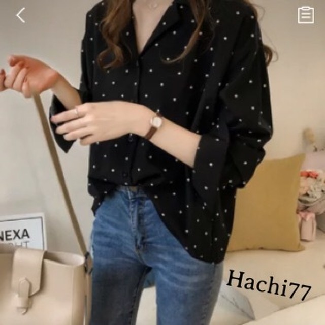 海外レディース服 ドット柄シャツ Hachi77