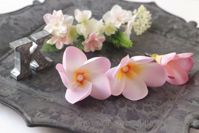 再販 パール付きプルメリアと紫陽花のヘッドドレス 7点セット ウェディング 結婚式 ヘッドドレス プルメリア ピンク Flower Design Studio K Create