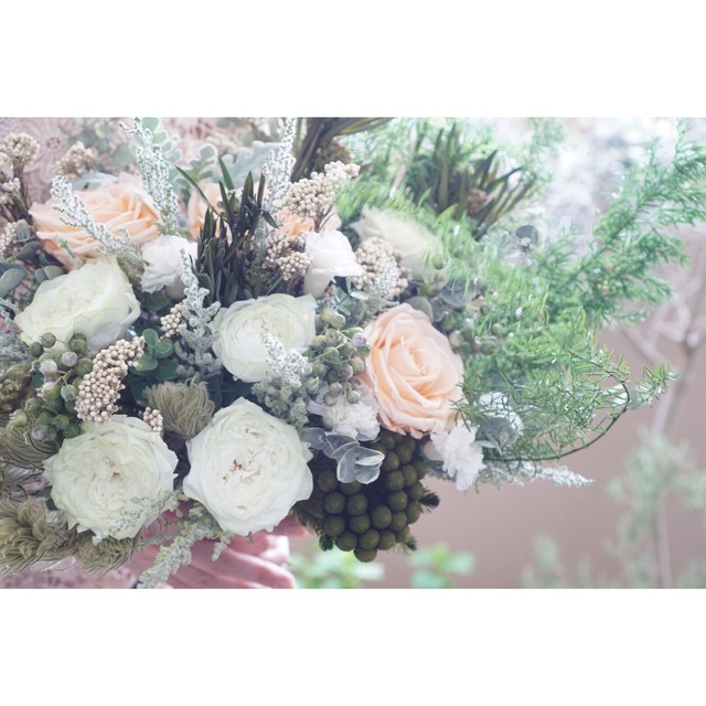 ナチュラルウェディングブーケ ホワイト グリーンmix Fott