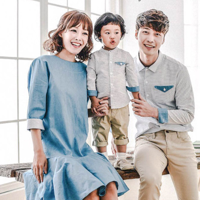 親子お揃い パパ ママ 男の子 女の子 シャツ ワンピース バイカラー おしゃれ 春 夏 秋 人気 家族お揃い 女の子 Dyh海外子供用品