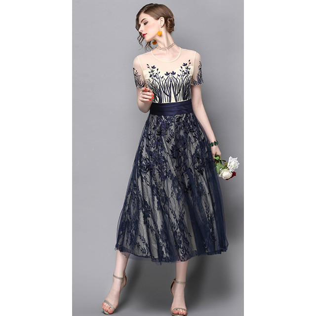 即納 レトロ ヴィンテージ風 袖ありワンピース結婚式 パーティドレス 結婚式 二次会 代 30代 40代 お呼ばれ フォーマル ドレス ワンピース T004 Aqin07 胡蝶の夢 レトロ店